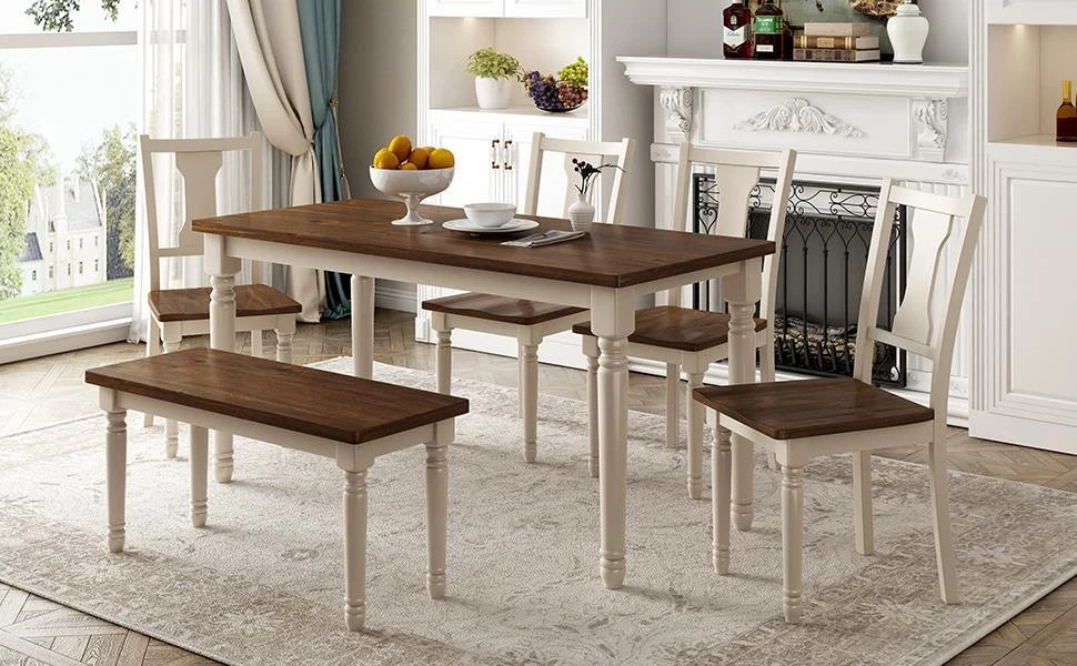 Classic 6 Piece Wooden Dining Set Table and Chairs